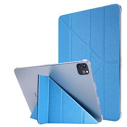 Etui en PU Texture de soie avec support origami bleu clair pour votre Apple iPad Pro 12.9 pouces (2021)