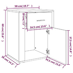 vidaXL Table de chevet Gris béton 50x36x60 cm Bois d'ingénierie pas cher