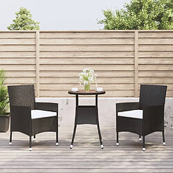 Maison Chic Ensemble de bistro 3 pcs coussins,Table + chaises + coussins de jardin noir poly rotin -GKD928943