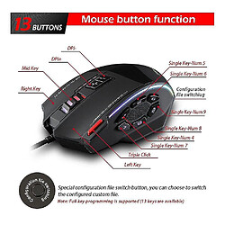 Universal C13 Gaming Mouse 10000 DPI 13 Boutons programmables RVB LED Light MICE Table d'ordinateur ergonomique pas cher