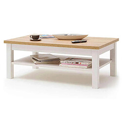 Pegane Table basse avec rangements en bois coloris blanc / chêne - L.114 x H.46 x P.70 cm