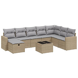 vidaXL Salon de jardin avec coussins 9pcs mélange beige résine tressée