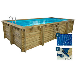 Habitat Et Jardin Piscine bois rectangle Tobago - 6.20 x 3.00 x 1.31 m + Bâche à bulles 180 µ - Bâche hiver 280 g/m²