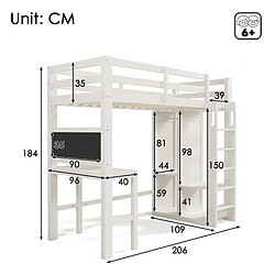 ComfortXL Lit mezzanine enfant avec bureau, placard ouvert et étagères, sommier à lattes, 90x200 cm, blanc pas cher