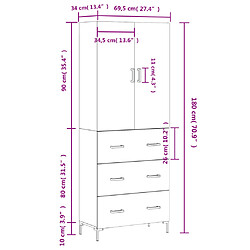 vidaXL Buffet haut Chêne marron 69,5x34x180 cm Bois d'ingénierie pas cher