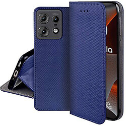 Htdmobiles Housse etui portefeuille avec coque interieure en silicone pour Motorola Edge 50 Pro 5G + film ecran - BLEU MAGNET