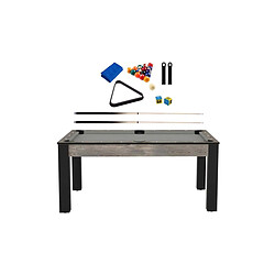 Jardindeco Billard convertible table 6 personnes Texas + pack accessoires Confort industriel et gris (tapis)