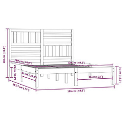 vidaXL Cadre de lit Marron miel 120x190cm Bois pin massif Petit Double pas cher