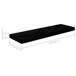 vidaXL Étagère murale flottante 2 pcs Noir brillant 80x23,5x3,8 cm MDF pas cher