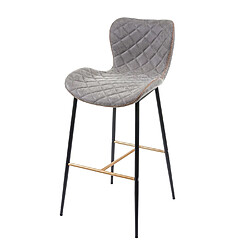 Mendler 2x tabouret de bar HWC-E55, chaise de bar/comptoir, vintage, haubans dorés ~ similicuir, aspect daim, gris