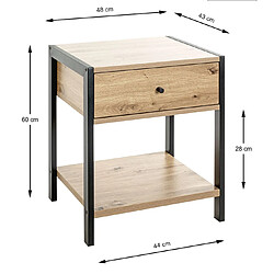 Pegane Console avec 1 tiroir en bois coloris chêne clair et métal coloris noir - longueur 48 x profondeur 43 x hauteur 60 cm