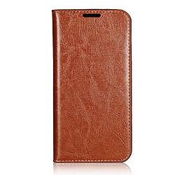 Etui en cuir véritable peau de cheval fou marron pour votre Samsung Galaxy A41 (Global Version)