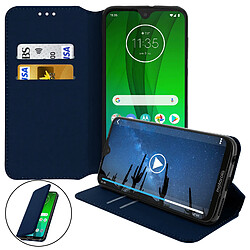 Avizar Housse Motorola Moto G7 Power Étui Folio Fonction Support Vidéo Bleu nuit