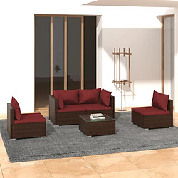 Maison Chic Salon de jardin 5 pcs + coussins - Mobilier/Meubles de jardin - Table et chaises d'extérieur résine tressée marron -MN85107