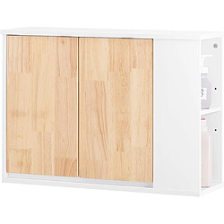 SoBuy BZR144-WN Armoire Murale, Placard de Rangement, Meuble de Rangement Suspendu Salle de Bain, Meuble Haut avec 2 Portes, Étagère latérale et Ouverte, 68x20x48 cm, Couleur Blanc et Bois