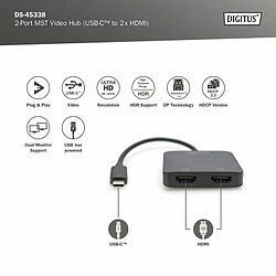 Digitus 2-Port MST Video Hub (USB-C? -> 2x HDMI) - HDMI - 2x HDMI - 3840 x 2160 Pixel - Schwarz - Acrylnitril-adien-Styrol (ABS) - 4K Ultra HD (DS-45338) pas cher