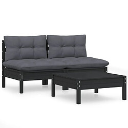 Maison Chic Salon de jardin 3 pcs + coussins - Mobilier/Meubles de jardin - Table et chaises d'extérieur anthracite Bois de pin -MN93621