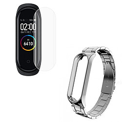 PHONECARE Kit Bracelet en acier Stainless Lux + Outil+ Gel d'écran de film protecteur Full Coque pour Xiaomi Mi Band 6 / Mi Smart Band 6 - gris