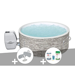 Kit spa gonflable Bestway Lay-Z-Spa Vancouver rond Airjet Plus 3/5 places + Kit traitement brome + 2 appuie-têtes