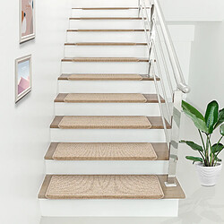 Lot de 15 marchettes d'escalier rectangulaires antidérpantes 65 x 24 cm avec bord beige [en.casa]