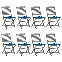 vidaXL Chaises pliables d'extérieur lot de 8 et coussins Bois d'acacia