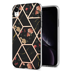 Coque en TPU anti-rayures, marbre électroplaqué IMD IML Fleurs noires pour votre iPhone XR 6.1 pouces