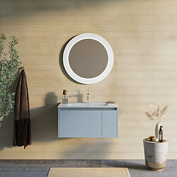 Kiamami Valentina MEUBLE DE SALLE DE BAIN MURAL 80CM BLEU CLAIR MAT AVEC MIROIR ROND | MONACO