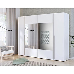 Cstore Armoire NARAGO - Décor Blanc mat - 2 portes coulissantes + miroir + 2 portes battantes + 2 penderies - L270 x P61 x H210 cm