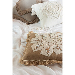 Acheter Dansmamaison Coussin Franges Carre Coton Taupe