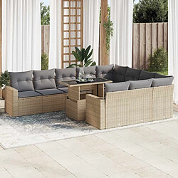 vidaXL Salon de jardin 11 pcs avec coussins beige résine tressée