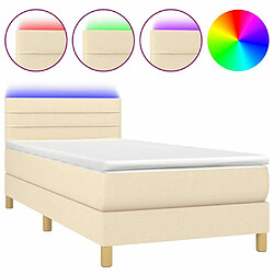 Sommier à lattes LED,Cadre à lattes de lit avec matelas pour Adulte Crème 100x200 cm Tissu -MN37256