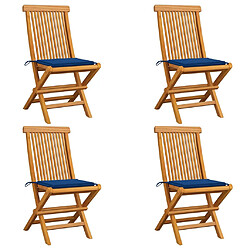 vidaXL Chaises de jardin et coussins bleu royal lot de 4 Bois de teck