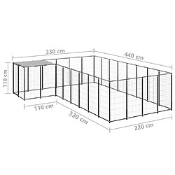 vidaXL Chenil Noir 10,89 m² Acier pas cher