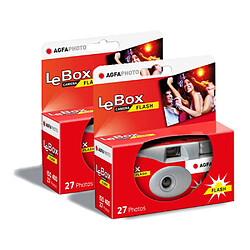 AGFA PHOTO 601020 - Appareil Photo Jetable LeBox Flash, 27 photos, Objectif Optique 31 mm - Gris et Rouge - Gris et Rouge