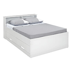 Acheter Vente-Unique Lit 140 x 190 cm avec tiroirs et rangements - Blanc + Matelas - BORIS