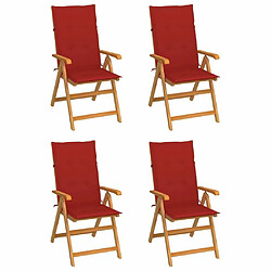 Maison Chic Lot de 4 Chaises de jardin,Fauteuil d'extérieur avec coussins rouge Bois de teck massif -MN43908