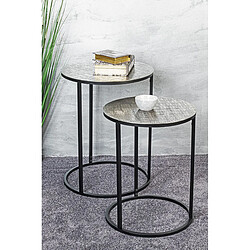 Pegane Table d'appoint ronde en métal noir et aluminium argenté -diamètre 46 x hauteur 60 cm