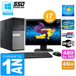 PC Tour DELL 7010 Core I7-2600 Ram 4Go Disque 480 Go SSD Wifi W7 Ecran 22" - Occasion