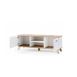 Dusine BERGEN Meuble TV scandinave 150 cm sur pieds Bois et Blanc