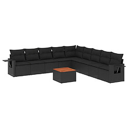 vidaXL Salon de jardin 10 pcs avec coussins noir résine tressée