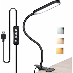 Vendos85 Lampe de Bureau à Pince Flexible avec Lumière Adjustable en 3 Couleurs noir