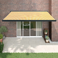 Maison Chic Store banne | Auvent rétractable de porte | Marquise Brise-soleil jaune et blanc 4,5x3 m tissu et aluminium -GKD10738