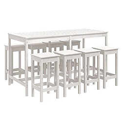 vidaXL Ensemble de bar de jardin 9 pcs blanc bois de pin massif