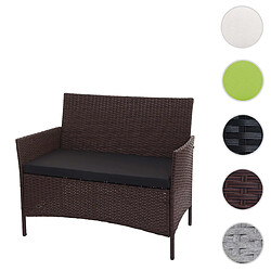 Mendler Banc de jardin Halden en polyrotin ~ marron tacheté, coussin noir