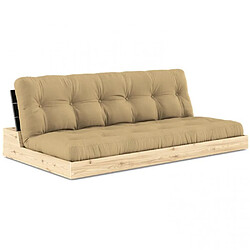 Inside 75 Canapé lit futon BASE beige blé couchage 130cm dossiers noirs coffres