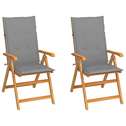 Maison Chic Lot de 2 Chaises de jardin,Fauteuil d'extérieur avec coussins gris Bois de teck massif -MN60680