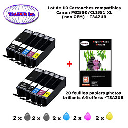 10 cartouches compatibles Canon PGI550 CLI551 XL pour IP7200 IP7250 IX6850 MG5450 MG5450S MG5500-20f A6 brillantes -T3AZUR