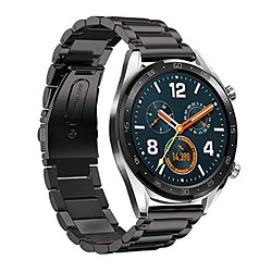 Acheter Bracelet en métal 22mm trois perles avec boucle déployante noir pour votre Huawei Watch GT/Honor Watch Magic