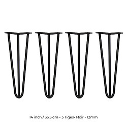 Monstershop 4 Pieds de Table en Épingle à Cheveux - 35,5cm - 3 Tiges - 12mm – Fini Noir