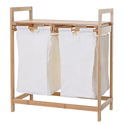 Mendler Corbeille à linge HWC-B83, bambou, 2 compartiments, 74x64x33cm, 70l ~ blanc